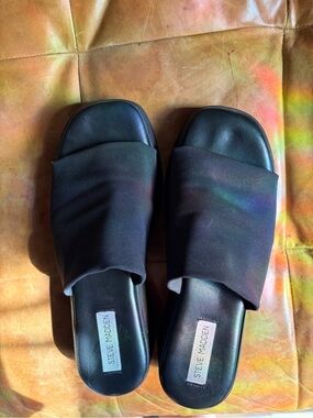 steve madden black elastic platform slide sandals size 10